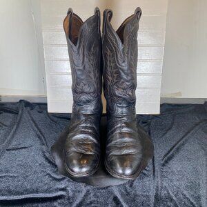 Men's Black  10.5 D Black Label Tony Lama Leather Cowboy Boots, Used Men's Cowbo